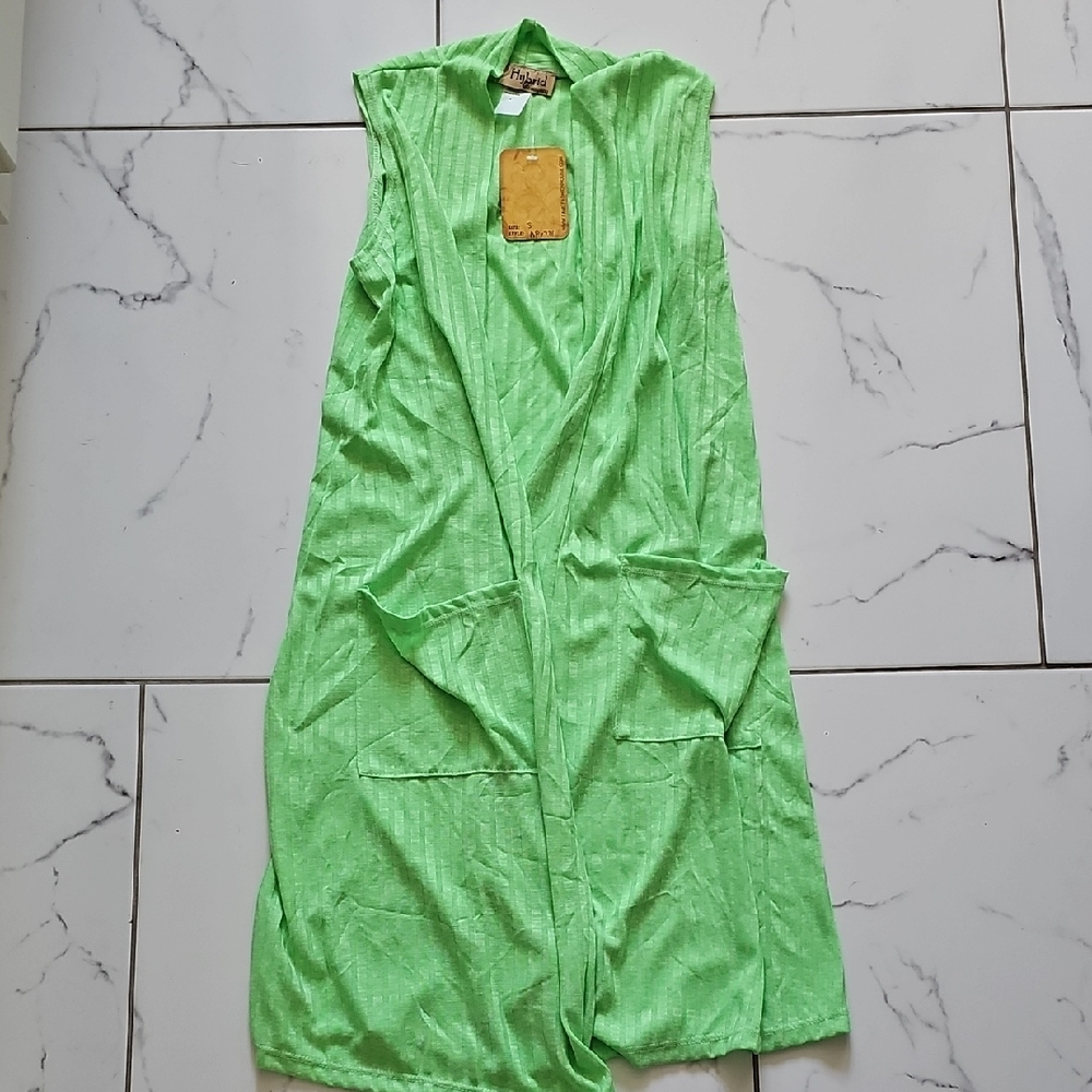 NWT Hybrid & Company Lime Green Ribbed Longline Cardigan | Size Small | NWT